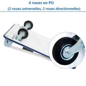 COSTWAY Chariot De Transport 300 Kg Chariot à Plateau Pliable En Acier 90 X 61 X 88 Cm Hauteur Réglable Avec 4 Roues En Caoutchouc 15 3