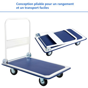 COSTWAY Chariot De Transport 300 Kg Chariot à Plateau Pliable En Acier 90 X 61 X 88 Cm Hauteur Réglable Avec 4 Roues En Caoutchouc 14 2