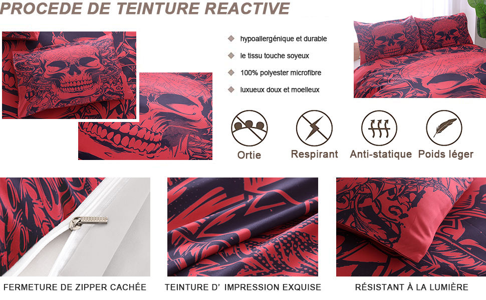 Comment Faire Tenir Une Couette Dans Une Housse De Couette WONGS BEDDING Housse de Couette Gothique Rouge crâne Diable Ensemble de