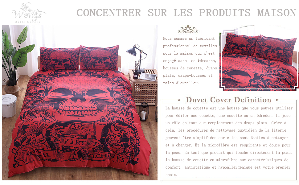 Comment Faire Tenir Une Couette Dans Une Housse De Couette WONGS BEDDING Housse de Couette Gothique Rouge crâne Diable Ensemble de