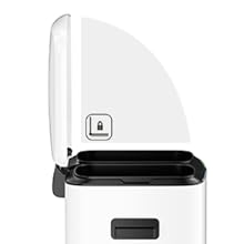 Songmics Double Poubelle, Poubelle De 2 X 20L, Poubelle En Métal Avec Deux Seaux, Seaux Intérieurs En Plastique Et Couvercle à Charnière, Poignée, Fermeture Souple, Hermétique, Blanc LTB40WT 14 Double poubelle