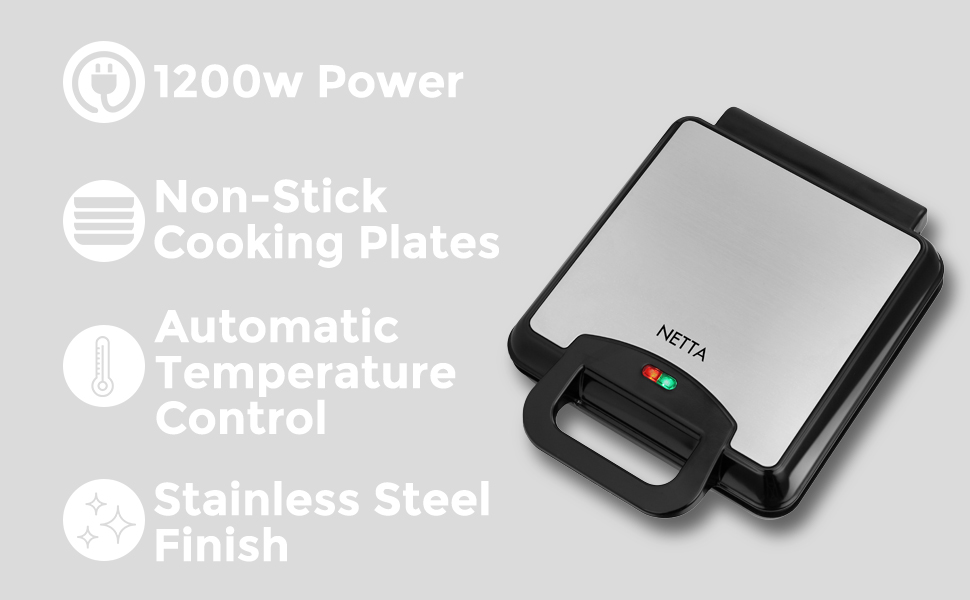 NETTA 4 Slice Waffle Maker 1200W Large Belgian Style Waffle Maker