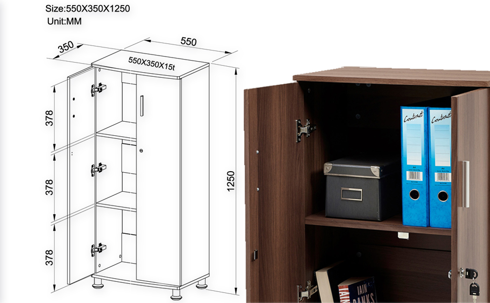 Piranha Trading Armario Archivador con 3 Estantes con Cerradura y Llave