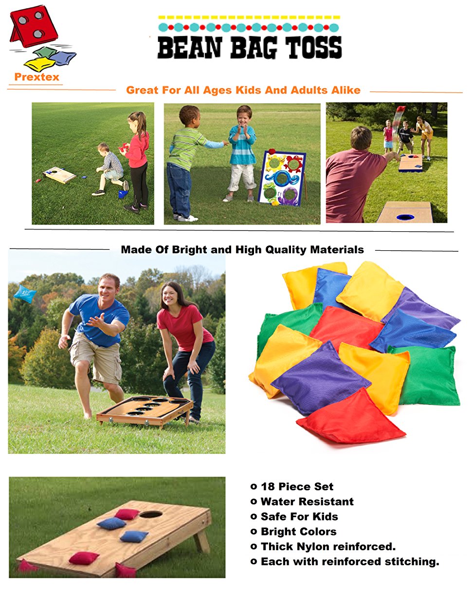 Prextex 16 Pack Nylon Bean Bags Fun Sports Game Bean Bag Carnival Toy
