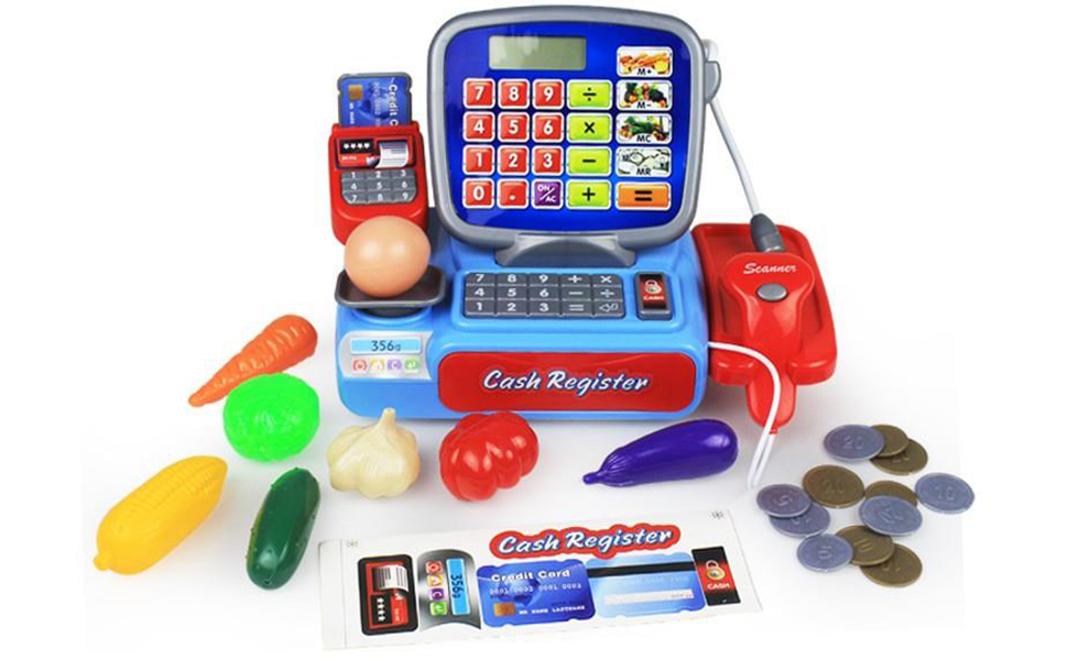 Kids Cash Register Pretend Play Supermarket Shop Till Toy Play Food