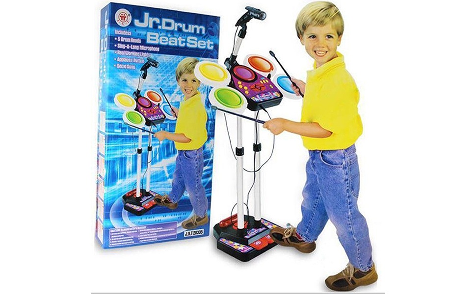 Kids Junior Electronic Drum Kit Beat Set Musical Toy with Microphone