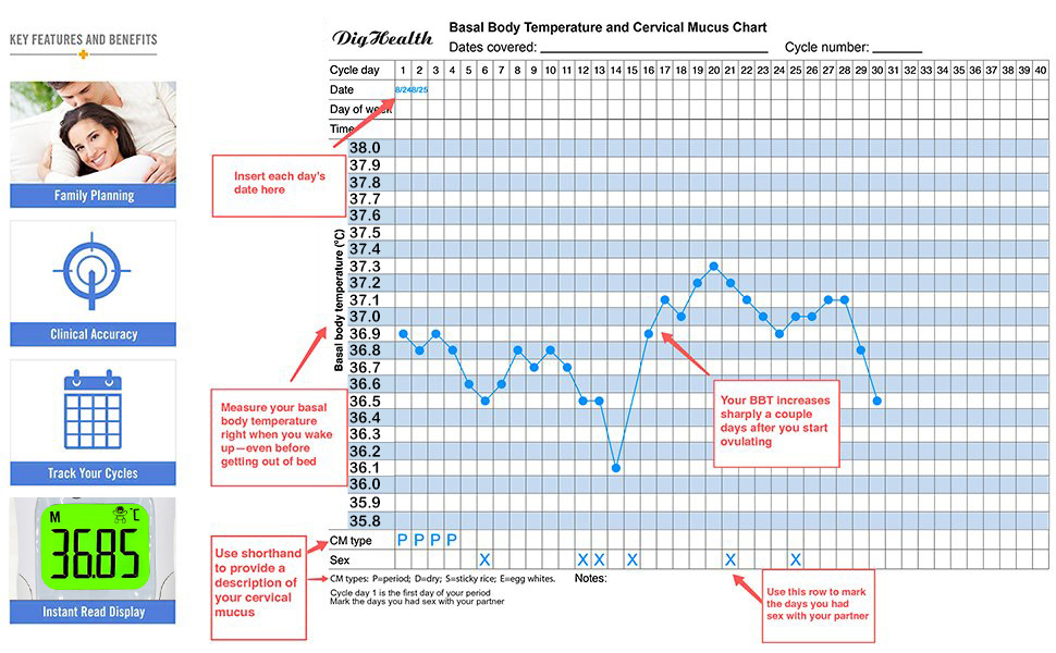 DigHealth Digital Oral Basal Thermometer, Basal Body Temperature Thermometer for Ovulation