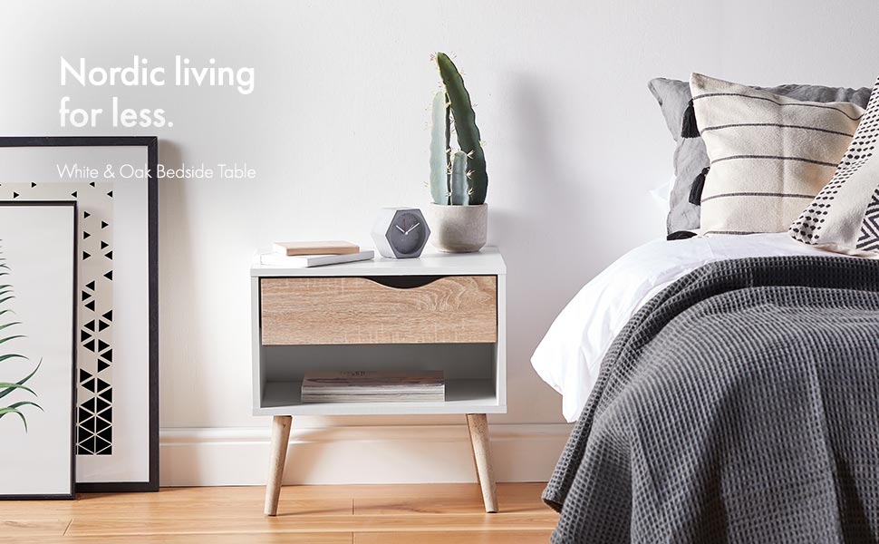 VonHaus Bedside Table Scandi Style Bedside Modern