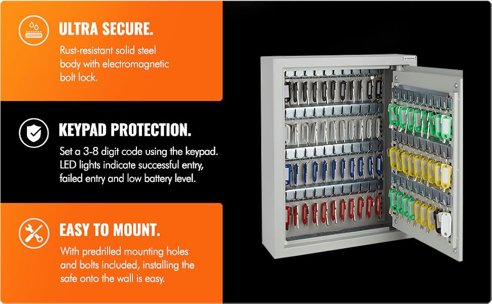VonHaus Key Safe Wall Mounted Digital Key with Solenoid Lock and 71 Key Capacity
