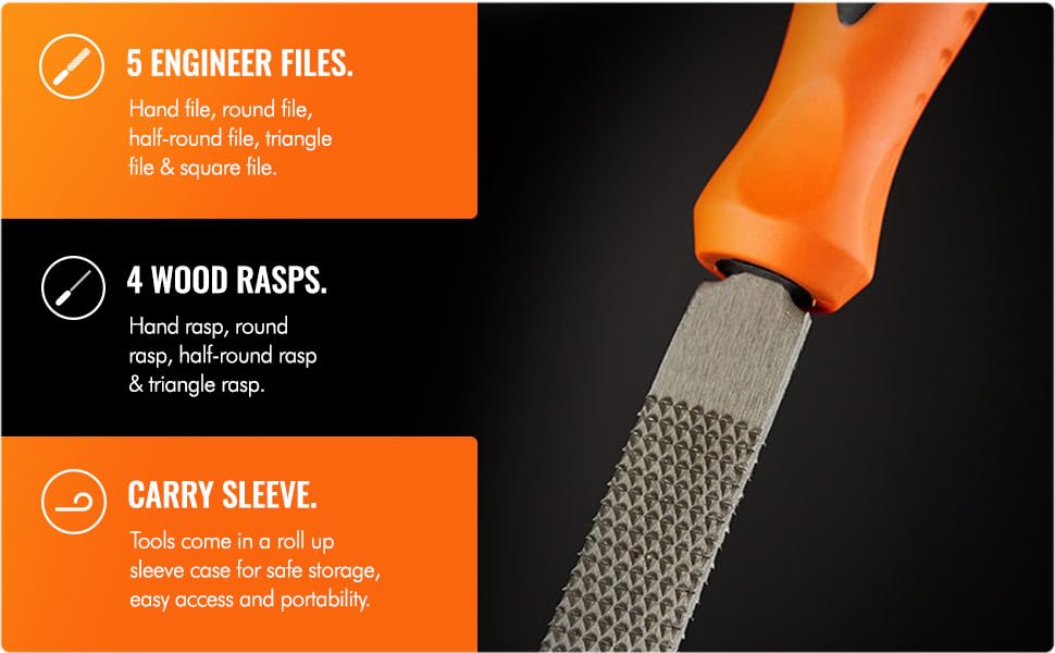 VonHaus Metal File & Wood Rasp Set 9 Pcs Rasp File Set incl. Flat