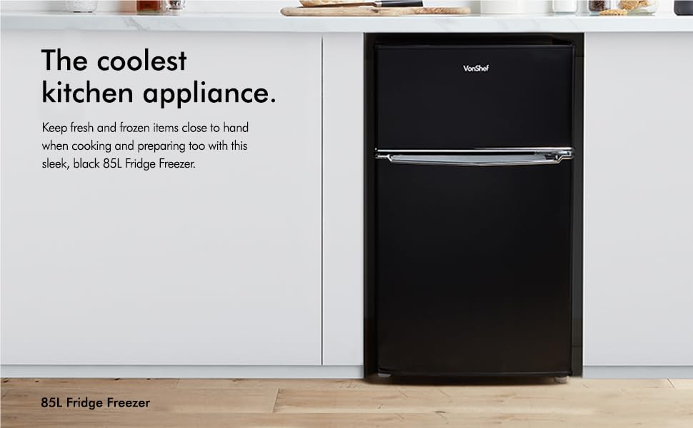 VonShef 85L Freestanding Under Counter Fridge Freezer With Reversible Door, Adjustable