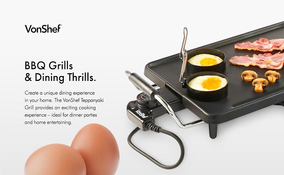 VonShef Large Teppanyaki Grill Electric BBQ Table Top Grill with