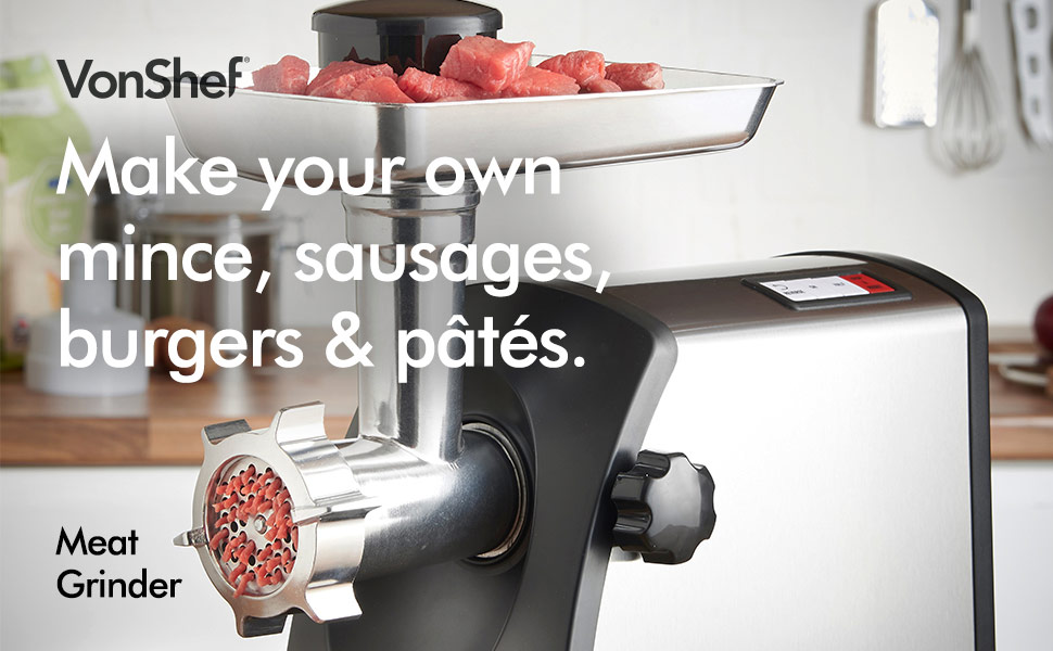 VonShef Premium Heavy Duty Electric Meat Mincer Grinder, Sausage Maker