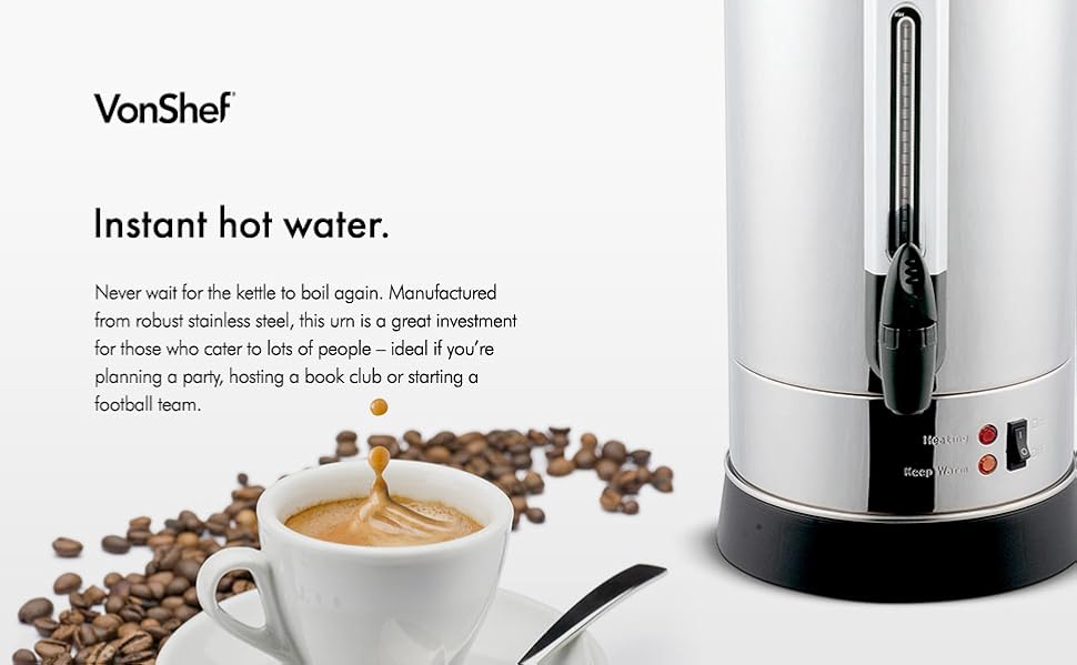 VonShef Catering Urn, Stainless Steel Electric 8L Hot Water Dispenser