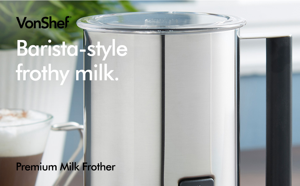 VonShef Milk Frother Electric Premium Stainless Steel Dual Function