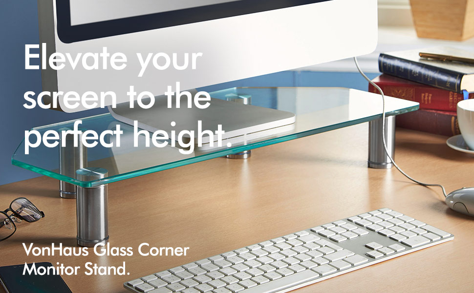 VonHaus Clear Glass Monitor Stand/Riser/Mount for Computers, Laptops