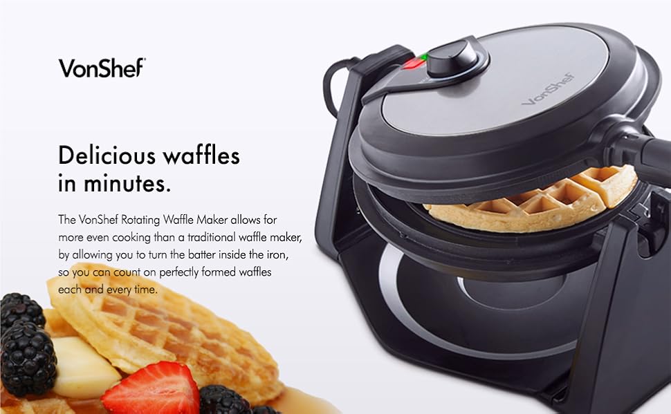 VonShef Waffle Maker Rotating Waffle Iron with Adjustable Temperature Control and NonStick
