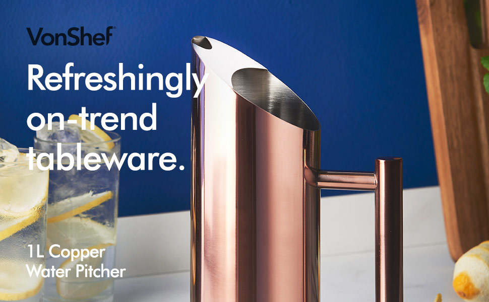 VonShef Copper Water Pitcher Jug Carafe 1 Litre / 1.76 Pints With Ice