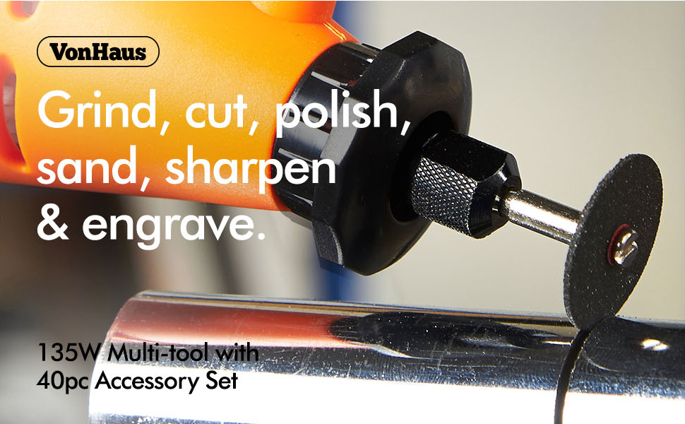 VonHaus 135W Rotary Multi Tool with Stand, Flexishaft and 40pc