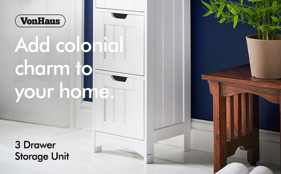 VonHaus 3 Drawer Storage Unit Wooden Bathroom Floor Organizer