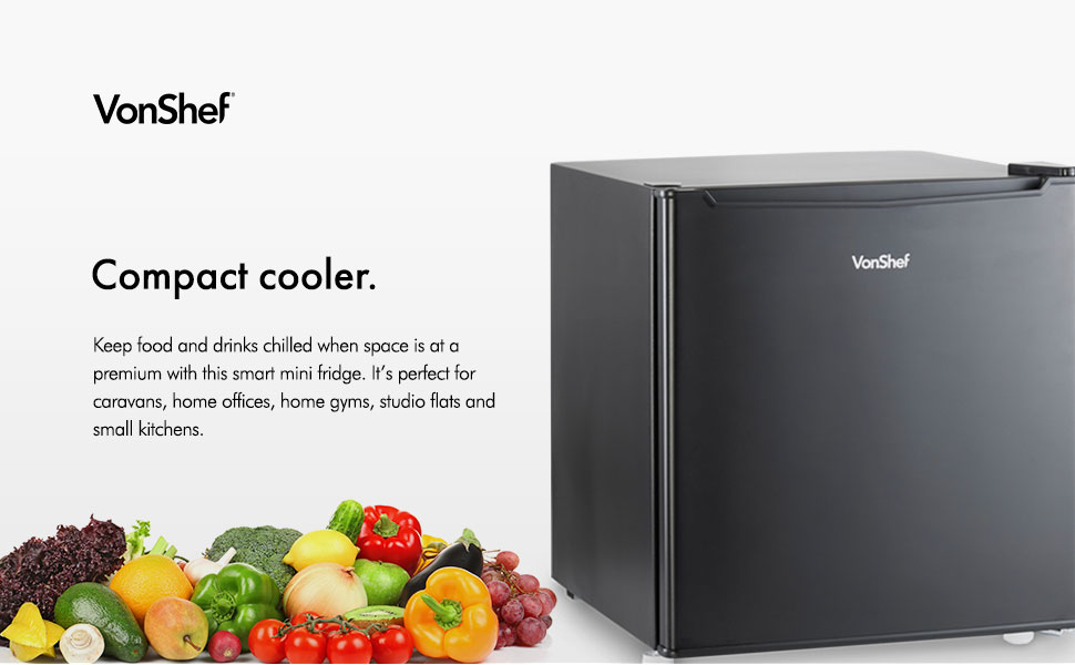 VonShef 47L Mini Fridge with Freezer Compartment Table Top Fridge for Bedrooms with Reversible