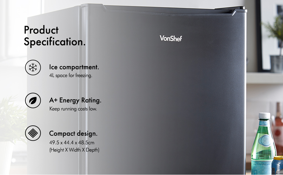 VonShef 47L Mini Fridge with Freezer Compartment Table Top Fridge for Bedrooms with Reversible