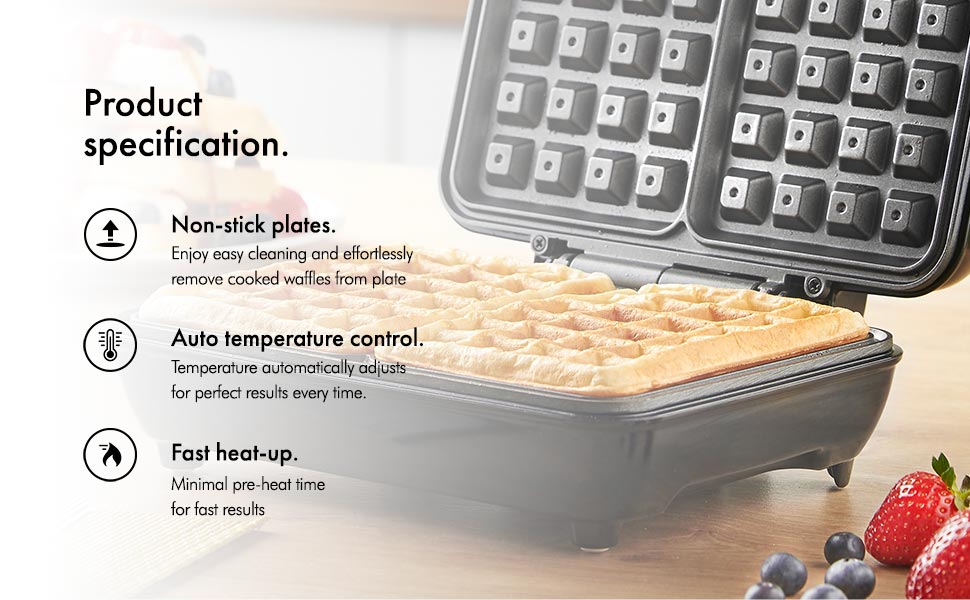 VonShef Waffle Maker Machine Waffle Iron with Non Stick Plates, 1000W