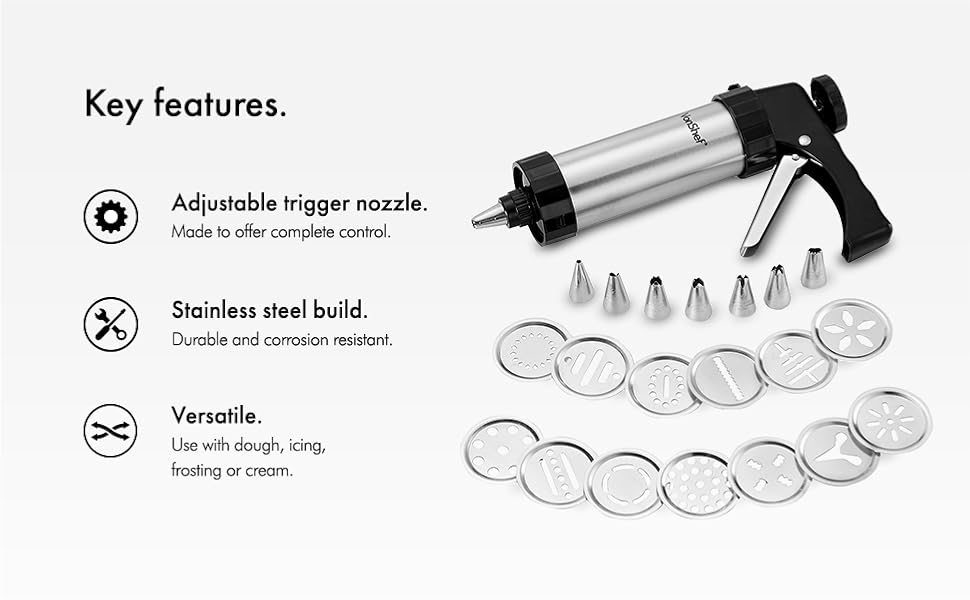 VonShef Stainless Steel Cookie Biscuit Press & Cake Icing Decorating