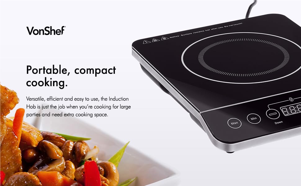 VonShef Induction Hob Portable Ceramic Electric Cooking Hob with 180