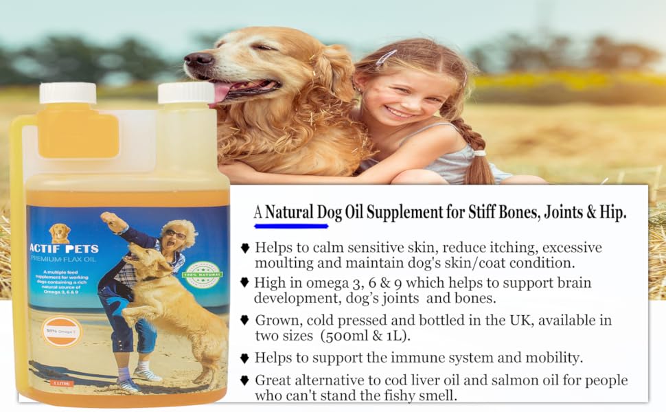 Actif Pets Flaxseed Oil for DogsRich in Omega 3, 6 & 9 for Dry, Itchy