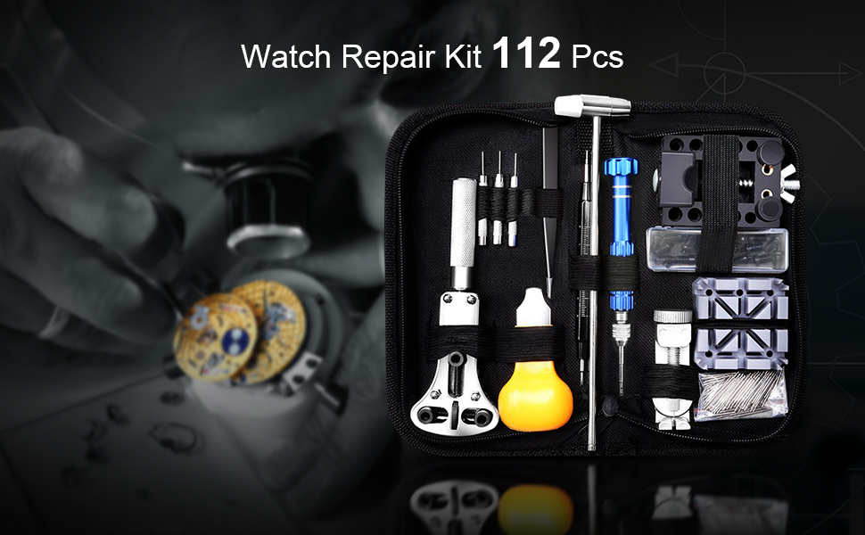 112 PCS Watch Repair Kit, Eventronic Professional Spring Bar Tool Set Watch Band Link Pin Tool