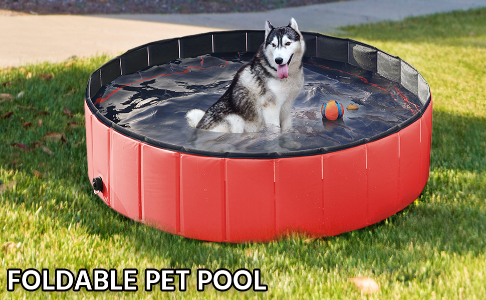 Yaheetech Foldable Pet Dogs Swimming Pool Puppy Bathing Tub Red Dia