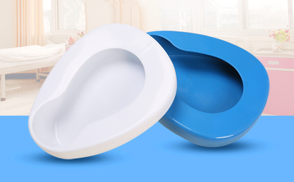 YUMSUM Firm Thick Stable PP Bedpan Heavy Duty Smooth Countoured for Bedbound Patient (Blue