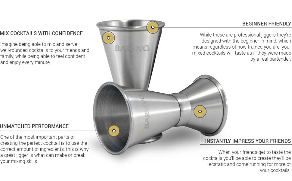 Double Jigger Set by Barvivo. Measure Liquor with Confidence Like a