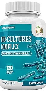 Bio-Cultures Bacteria Lactobacillus Acidophilus & Bifidobacterium. Probiotic Prebiotic inulin
