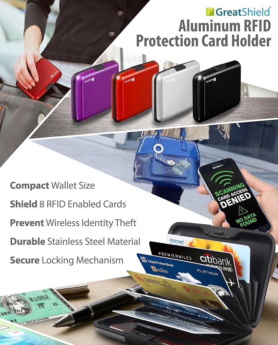 GreatShield RFID Blocking Wallet [8 Slots Aluminum] Portable Travel