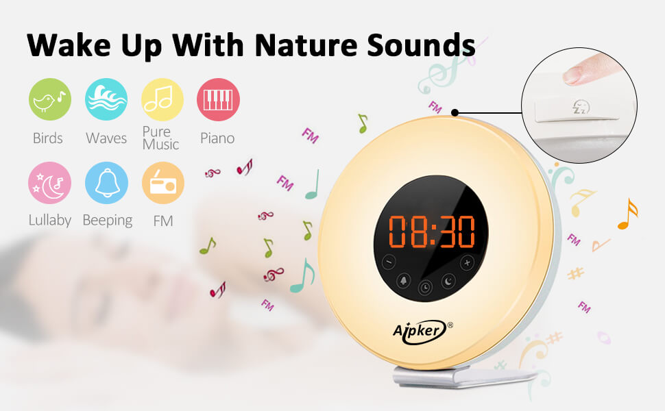 Aipker Wake Up Light, Sunrise Alarm Clock with FM Radio Snooze Function