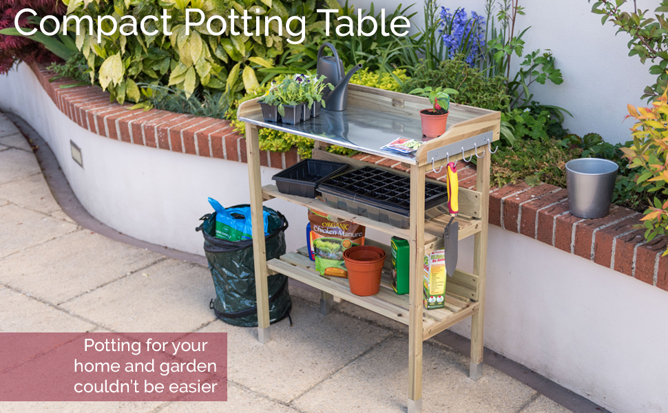 CHRISTOW Wooden Potting Table Flower Plant Work Bench Garden Greenhouse