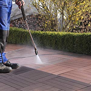 WOLTU 11x WPC Decking Tiles Garden Patio Balcony Interlocking Composite Decking Floor Brown 18 easy to clean and maintain