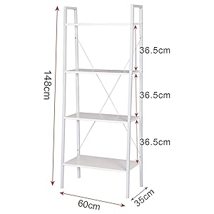 WOLTU 4-Tier Storage Rack Bookcases Display Stand Wood Shelf Metal Frame Ladder Shelf Black + Light Oak 14 size