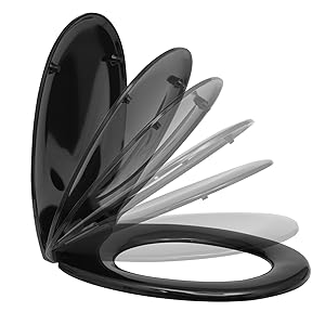 WOLTU Toilet Seats Soft Close Adjustable Hinge Toilet Lid Cover Family Bathroom Black 16 FD