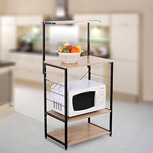 WOLTU 4 Tier Kitchen Storage Shelf Rack Microwave Oven Stand Holder Cabinet Shelf Black+oak 13 shelf