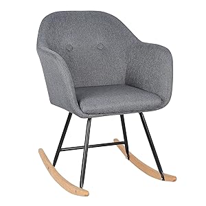 WOLTU Linen Look Rocking Chairs W/ Solid Wood Curved Legs Padded Seat Two Colours Light Grey 14 Rocking relax chair