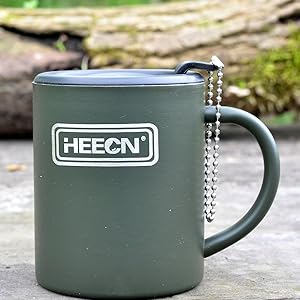 HEECN Double Wall Camping Green Mug With lid 300ml 450ml hess-038bbkBG_1