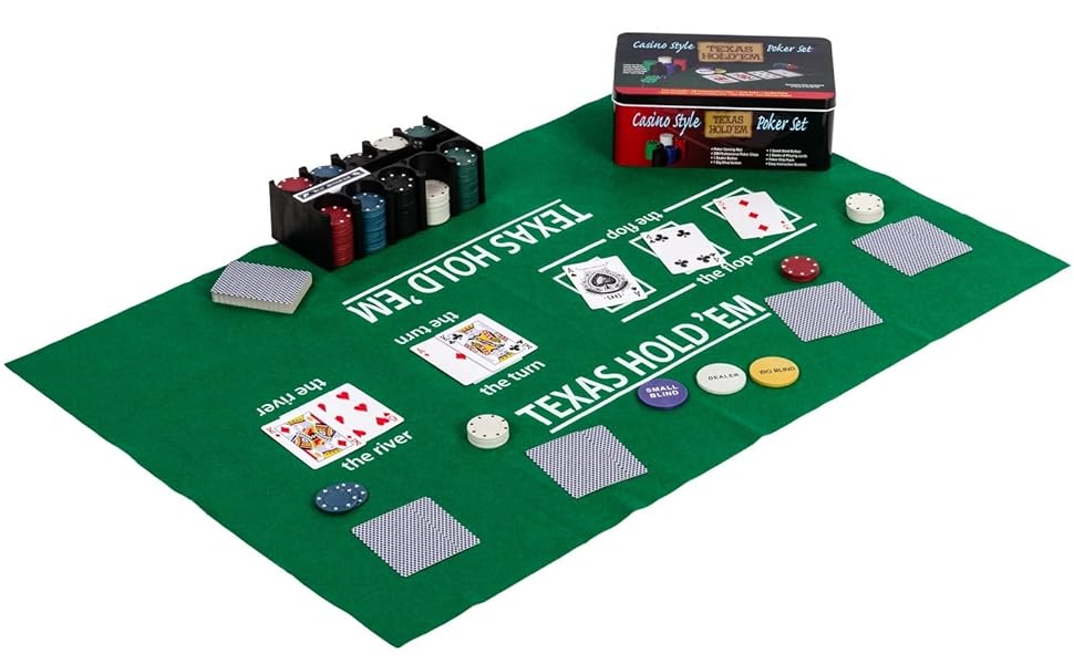 Poker Set / Blackjack Set in Metal Box, 200 Piece Poker Chips, 2 Decks