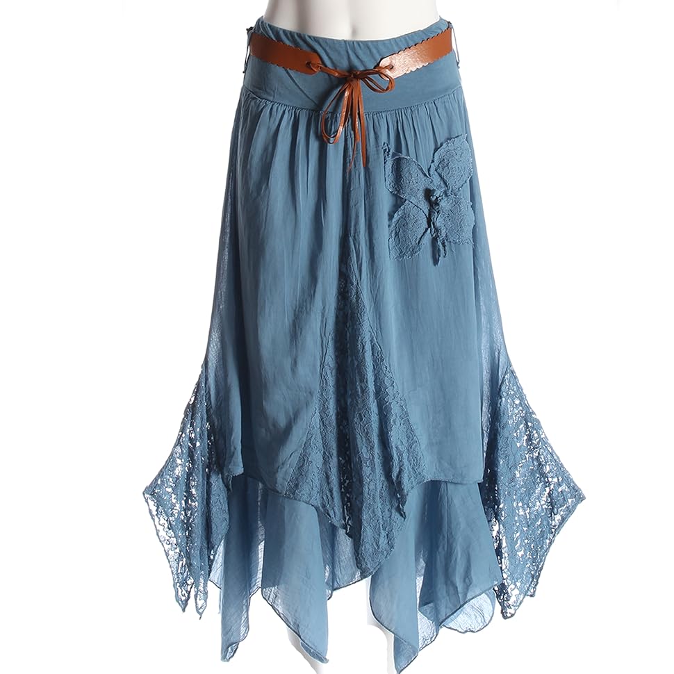 Candy Clothing Made Ladies Hi Waisted Cotton Skirt Festival Belted Boho