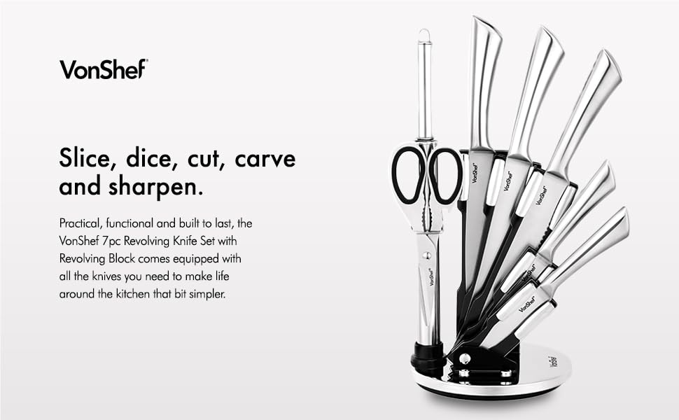 VonShef 7 Piece Kitchen Knife Set with Scissors, Sharpener and