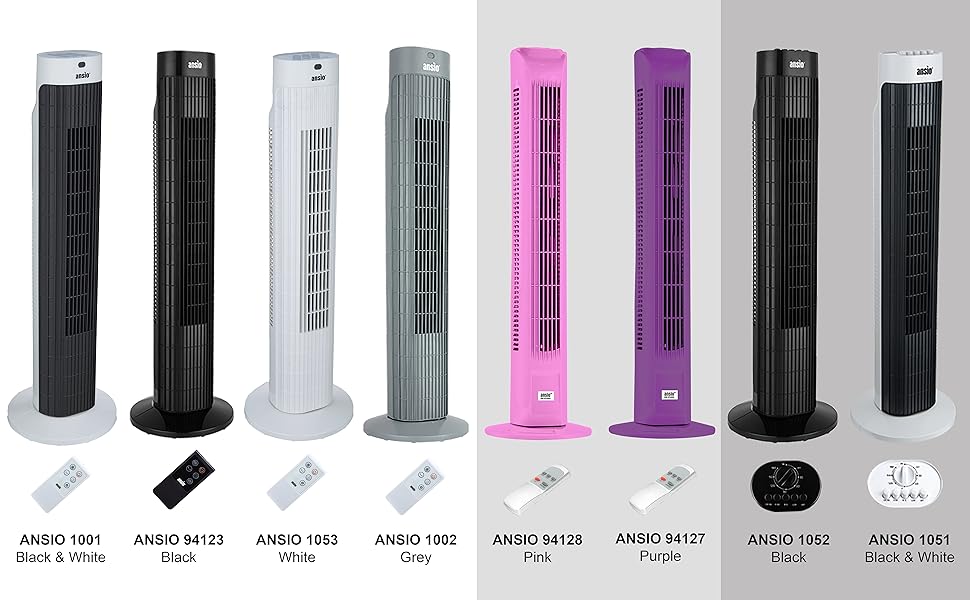 ANSIO Tower Fan Oscillating Fan with 3 Hour Timer, 3Speed Settings and