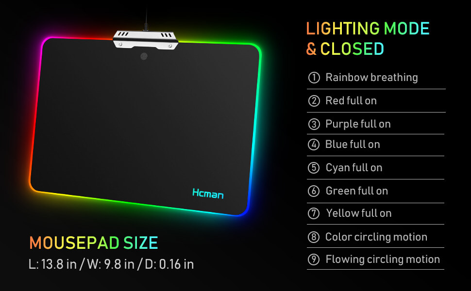 LED RGB Gaming Mouse Pad Hcman Lighting Hard USB Wired Colorful