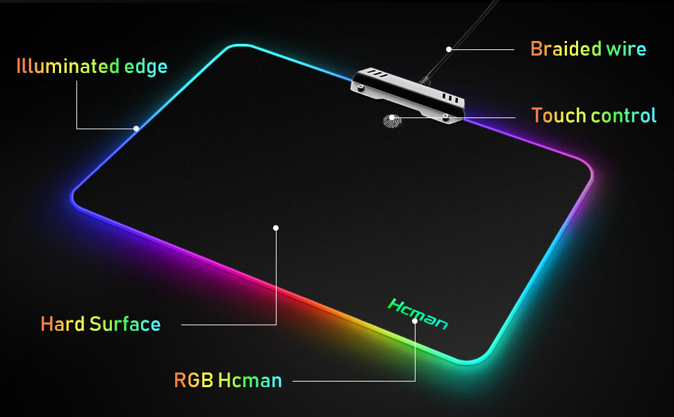 LED RGB Gaming Mouse Pad Hcman Lighting Hard USB Wired Colorful